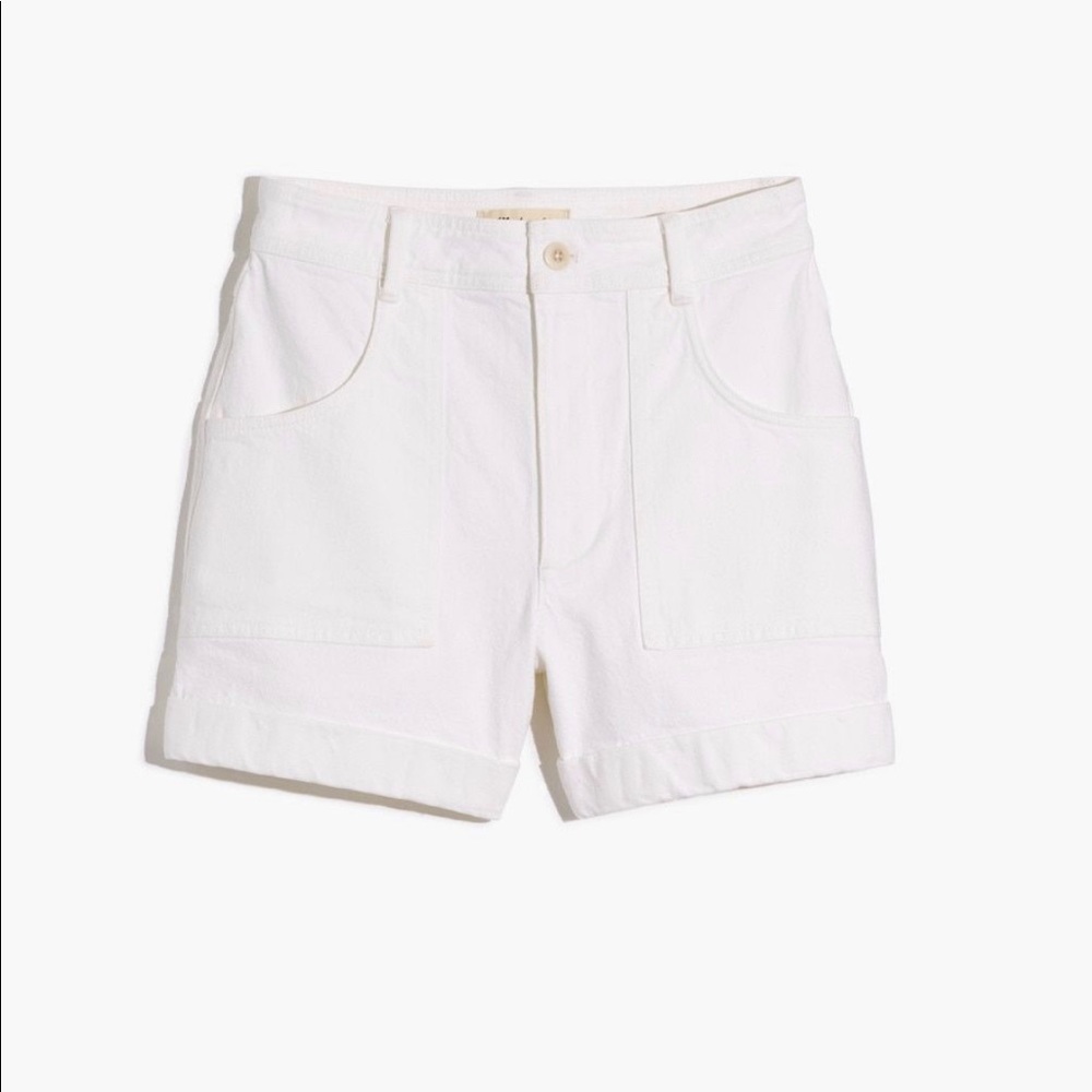 Madewell High-Rise Cuffed Denim Shorts in Tile White